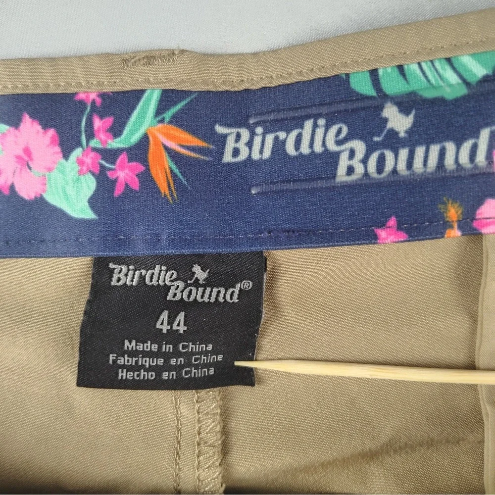Birdie Bound Men's Golf Shorts 44 Khaki Stretch Performance Flat Front Casual